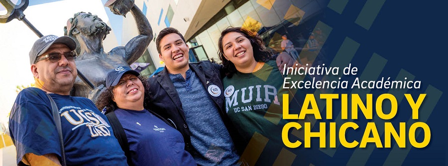 7 of 7, A latino family smiles in front UCSD's triton statue.